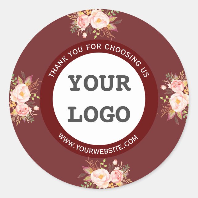 Sticker Rond Aquarelle moderne Fleurs roses Marque (Devant)