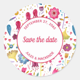 Sticker Rond Aquarelle moderne Floral rose violet