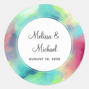 Sticker Rond Aquarelle moderne Green & Red Space Nebula