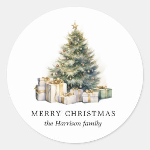 Sticker Rond Aquarelle moderne Joyeux sapin de Noël