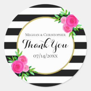 Sticker Rond Aquarelle moderne Mariage à rayures florales Merci