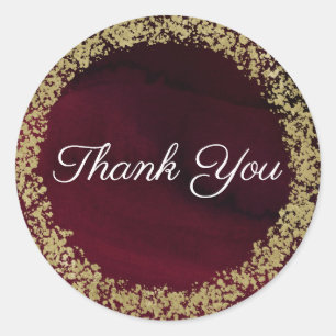Sticker Rond Aquarelle moderne Moody Maroon & Gold Mariage