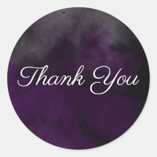 Sticker Rond Aquarelle moderne Moody Plum Purple Wedding Favori