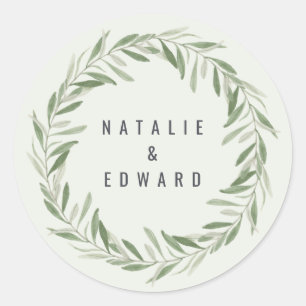 Sticker Rond Aquarelle moderne olivier branche mariage