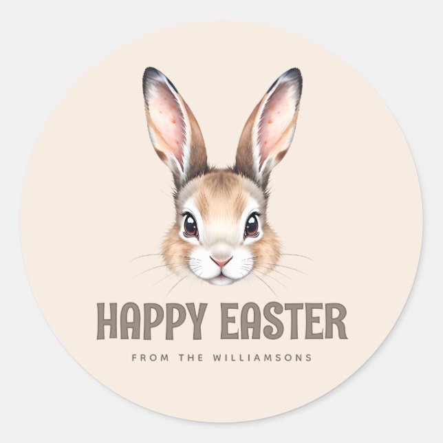 Sticker Rond Aquarelle moderne personnalisée Mignonne Lapin de  (Devant)