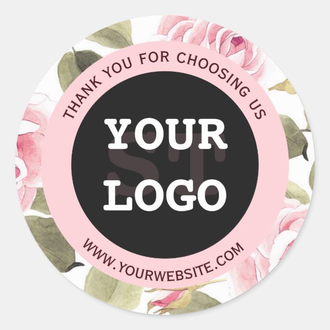 Sticker Rond Aquarelle moderne rose floral noir (Devant)