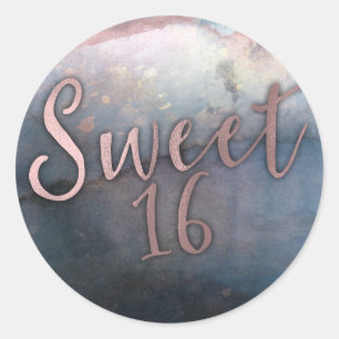 Sticker Rond Aquarelle moderne Rose or & bleu doux 16 Partie