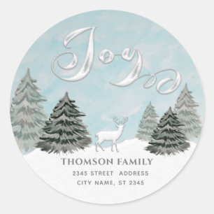 Sticker Rond Aquarelle moderne Scène hivernale Joy Holiday Clas