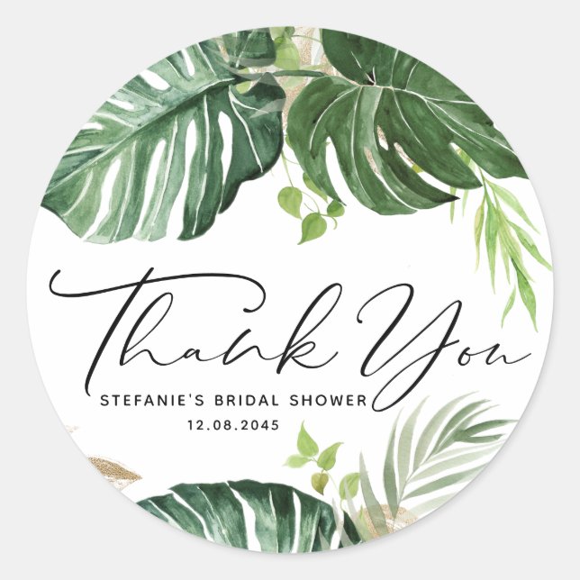 Sticker Rond Aquarelle Monstera Fête des mariées d'été Merci (Devant)