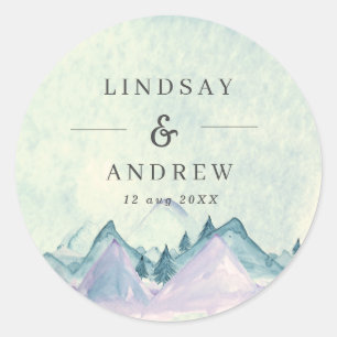 Sticker Rond Aquarelle Montagnes Mariage personnalisé