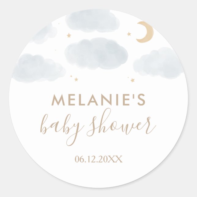Sticker Rond Aquarelle Moon Stars Baby shower (Devant)