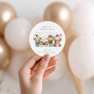 Sticker Rond Aquarelle motoneige de Noël mignonne