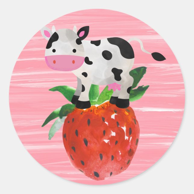 Sticker Rond Aquarelle mûre de la vache à fraise (Devant)
