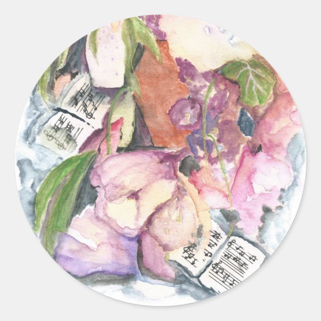 Sticker Rond Aquarelle musique florale agenda avec notes (Devant)