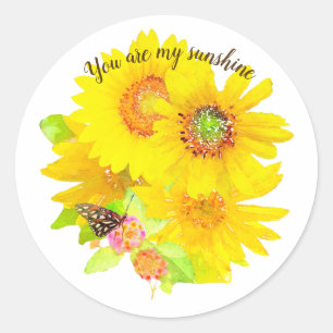 Sticker Rond Aquarelle My Sunshine Sunflower et Butterfly