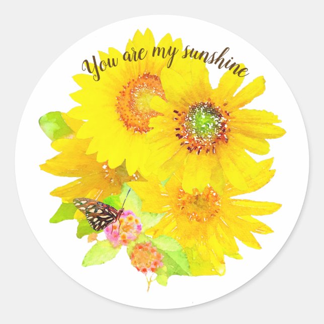 Sticker Rond Aquarelle My Sunshine Sunflower et Butterfly (Devant)