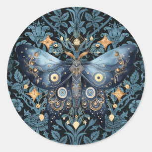 Sticker Rond Aquarelle mystique Bleu et doré Night Moth