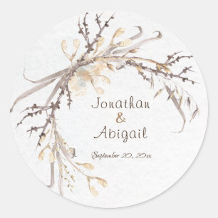 Sticker Rond Aquarelle naturelle Herbes sèches Wreath Mariage r