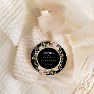 Sticker Rond Aquarelle neutre or floral et noir   MARIAGE