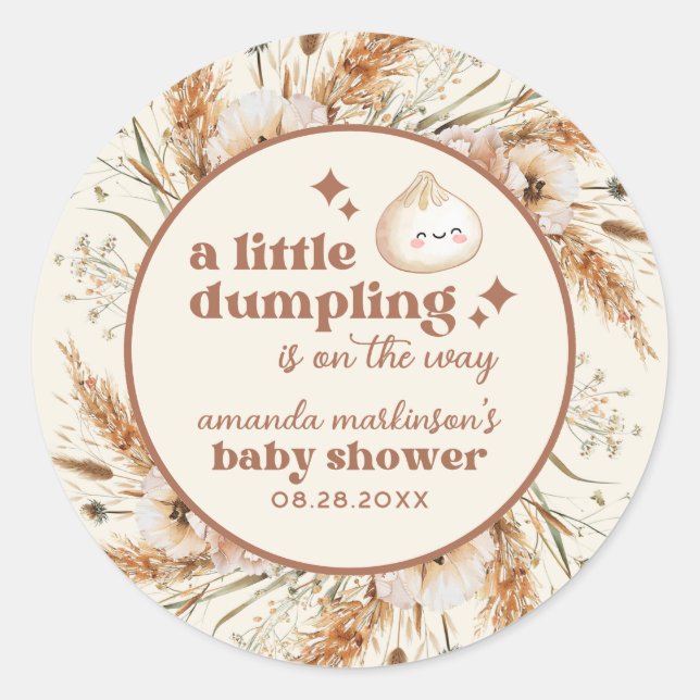 Sticker Rond Aquarelle neutre Petit Baby shower Bao à dumping (Devant)