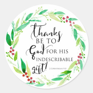 Sticker Rond aquarelle Noël couronne Bible Verse Christian