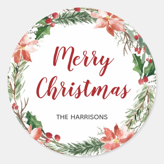 Sticker Rond Aquarelle Noël Fête personnalisée (Devant)