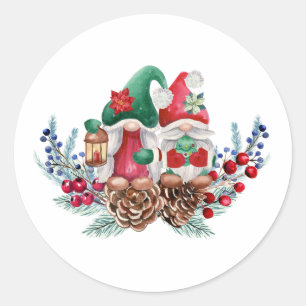 Sticker Rond Aquarelle Noël Gnomes
