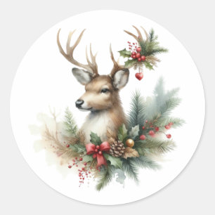 Sticker Rond Aquarelle Noël rennes