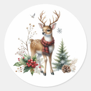Sticker Rond Aquarelle Noël rennes