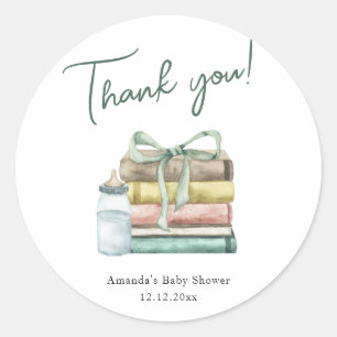Sticker Rond Aquarelle Nouveau Baby shower de chapitre Merci