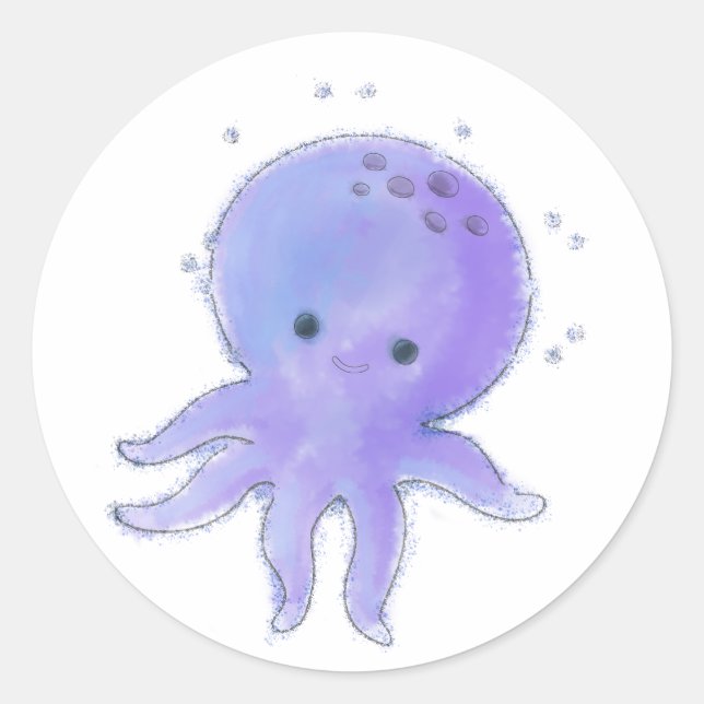 Sticker Rond Aquarelle octopique violette claire (Devant)