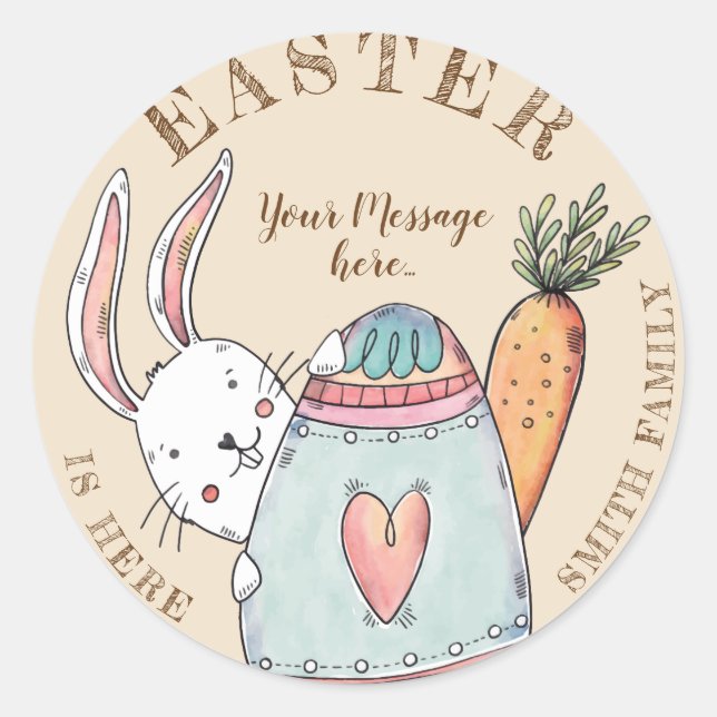 Sticker Rond Aquarelle Oeuf de Pâques et lapin de Pâques (Devant)
