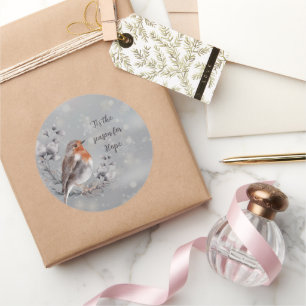 Sticker Rond Aquarelle oiseau et neige vacances personnalisées