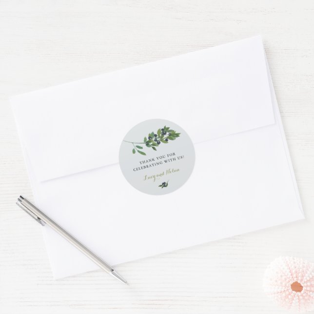 Sticker Rond Aquarelle Olive Orchard Branche Mariage Grey (Enveloppe)