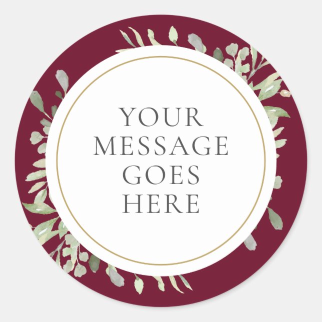 Sticker Rond Aquarelle or Bourgogne Mariage vert (Devant)