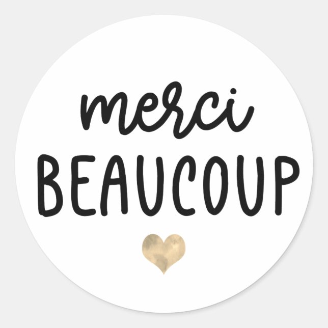 Sticker Rond Aquarelle Or Coeur Merci Beaucoup (Devant)