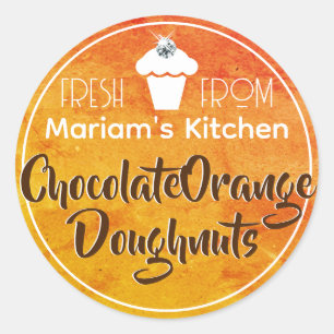 Sticker Rond Aquarelle orange Moderne Cupcake Pâtisserie Étique