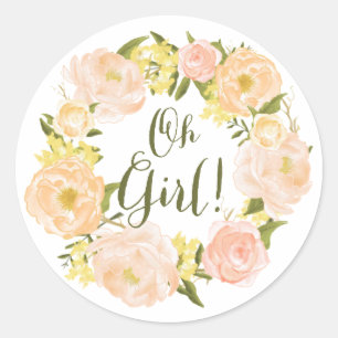 Sticker Rond Aquarelle Orange Peonies Baby shower de couronne