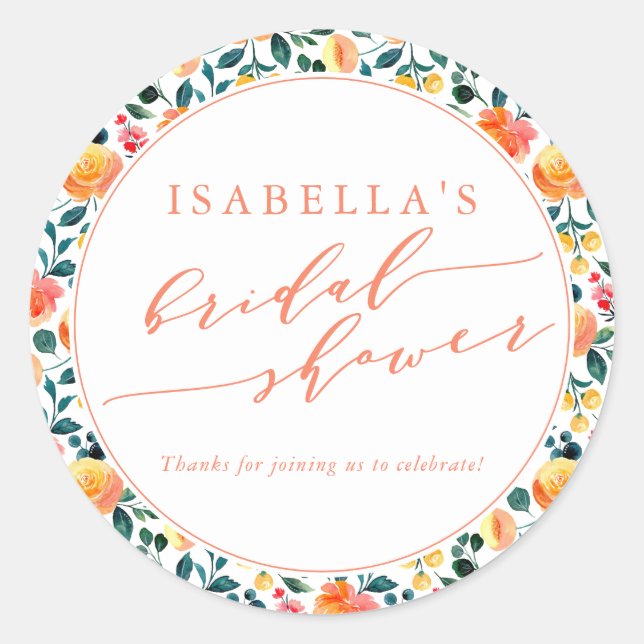 Sticker Rond Aquarelle orange rustique Fête des mariées florale (Devant)