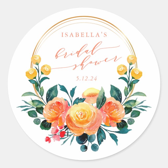 Sticker Rond Aquarelle orange rustique Fête des mariées florale (Devant)
