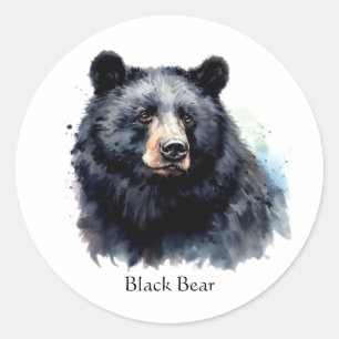 Sticker Rond Aquarelle Ours Noir Animaux Animaux Dénommés