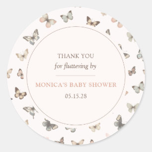 Sticker Rond Aquarelle Papillon Minimaliste Remerciements Baby