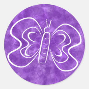 Sticker Rond Aquarelle papillon pourpre Art personnalisé