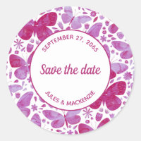 Aquarelle papillon rose Enregistrer la date