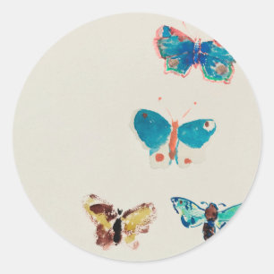 Sticker Rond Aquarelle papillons bleus vintages. Odilon Redon