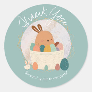 Sticker Rond Aquarelle Pâques Panier Lapin Merci Anniversaire