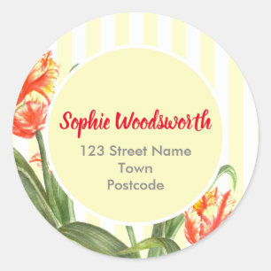 Sticker Rond Aquarelle Parrot Jaune Tulipes Floral Art Stripes