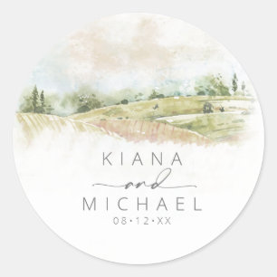 Sticker Rond Aquarelle Paysage Mariage Sage Green ID786