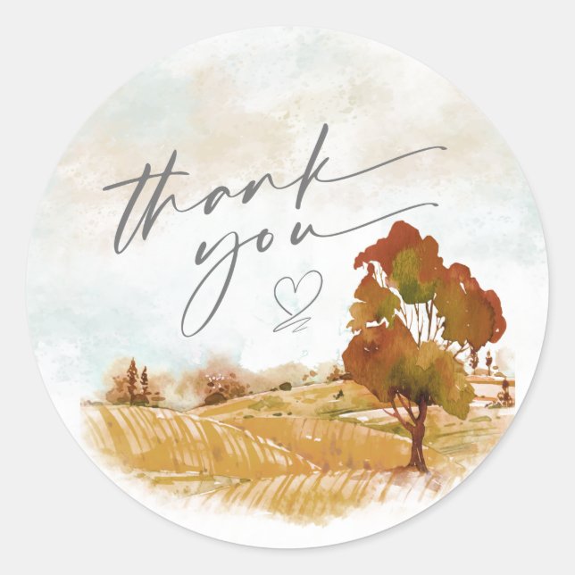 Sticker Rond Aquarelle Paysage Merci Automne Gold ID786 (Devant)