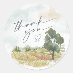 Sticker Rond Aquarelle Paysage Merci Sage Green ID786